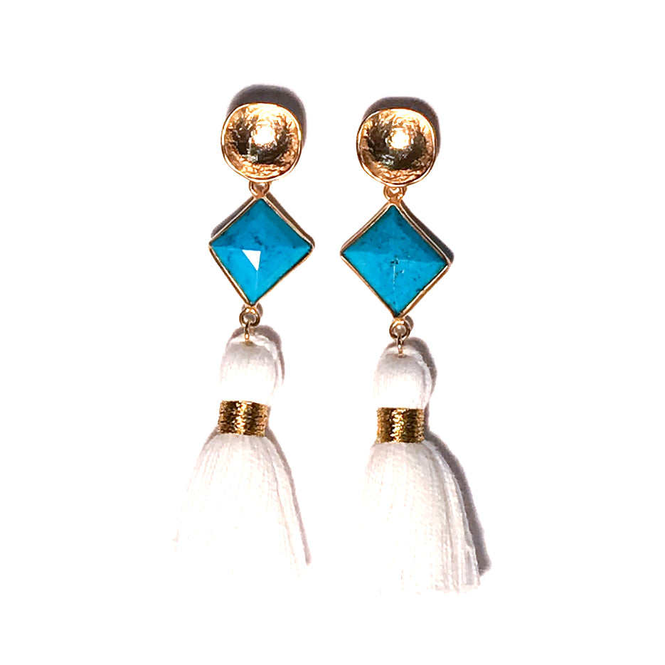 HE 690 Telfair Tassel Earrings - Turquoise & White