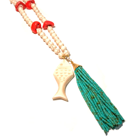 Fish Tassel Necklace with Coral