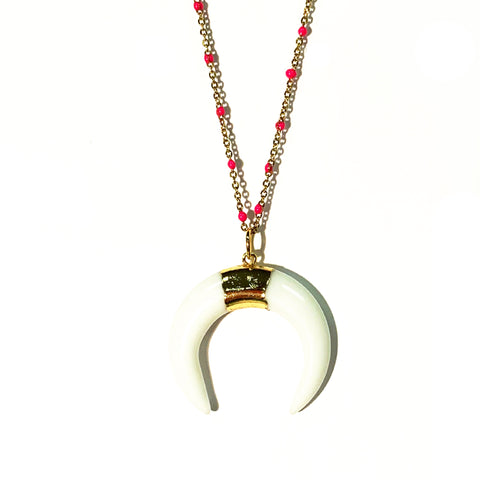 Double Horn Mini-pendant on Hot Pink Enamel Chain