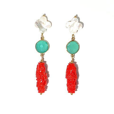 Chinoiserie Coral Earrings