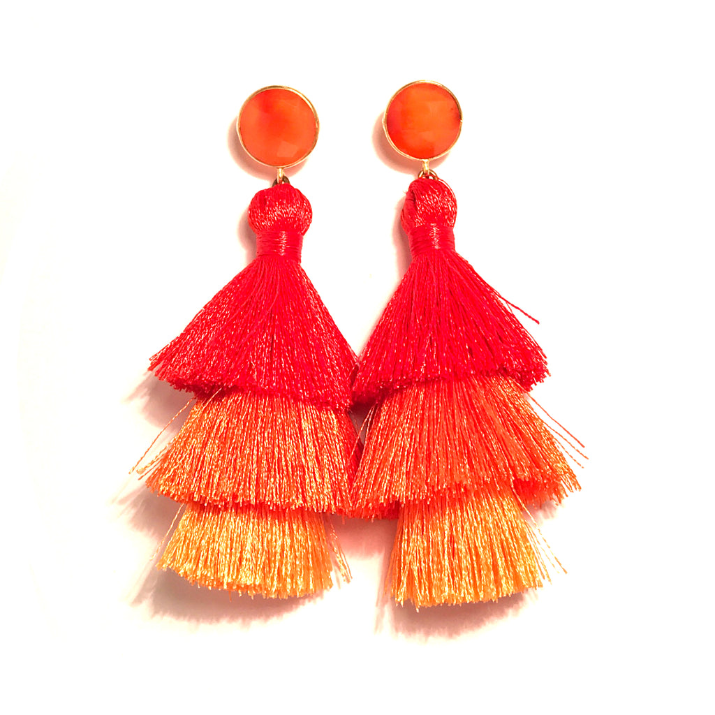 HE 670 Capri Triple Tassel Earrings - Orange Ombre