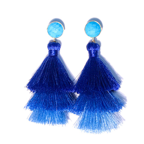HE 670 Capri Triple Tassel Earrings - Turquoise Ocean Ombre