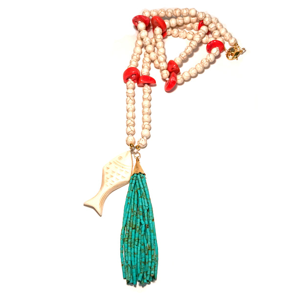 Fish Tassel Necklace with Coral