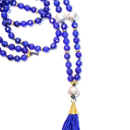 WILLOUGHBY Necklace - 5-pearls on Blue Agate