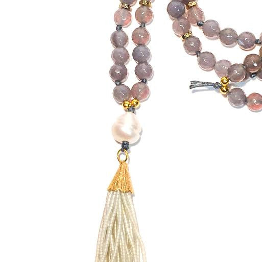 MADISON Necklace - Single Pearl on Gray Agate