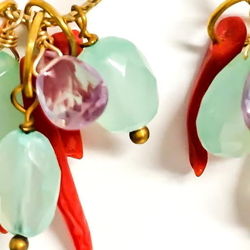 CLAUDIA Earrings in Coral & Chalcedony