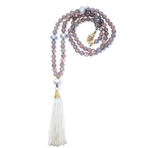 WILLOUGHBY Necklace in Gray Agate with 5-Pearls