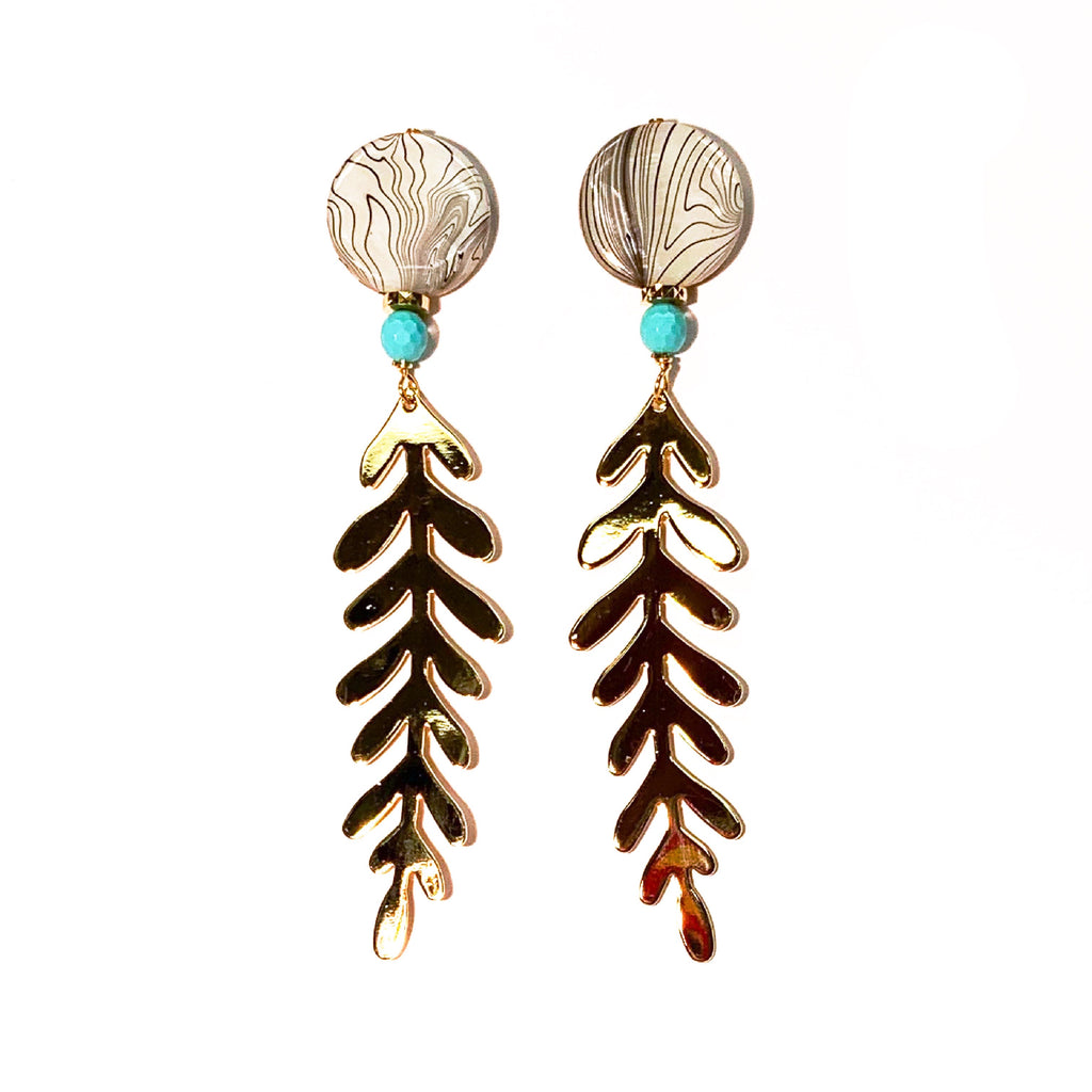 One of a Kind: Mother of Pearl with Leaf Earrings
