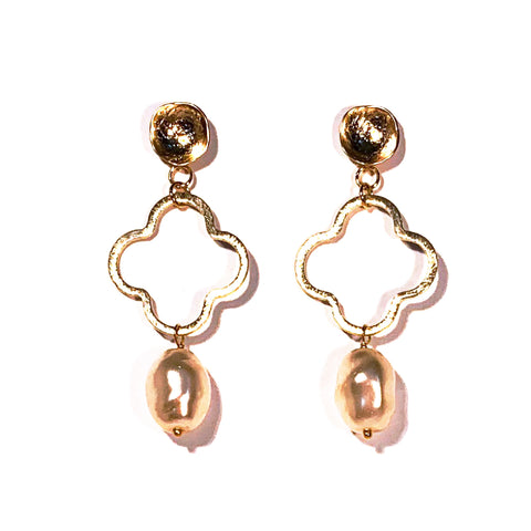 Vintage Pearl Drop Quatrefoil Earrings