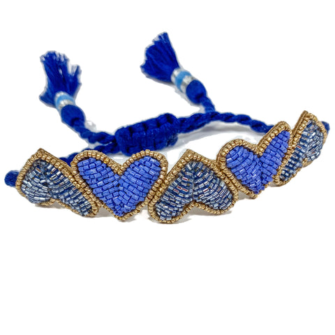 Periwinkle Blue Embroidered Hearts Bracelet