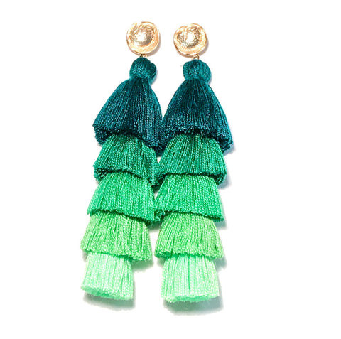 HE 805 Mini Lilly Five Tassel Earrings in Green Ombré