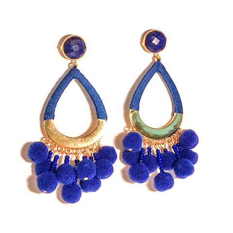 HE 635 Boom Chicka Pom Pom Earrings in Royal Blue and Lapis