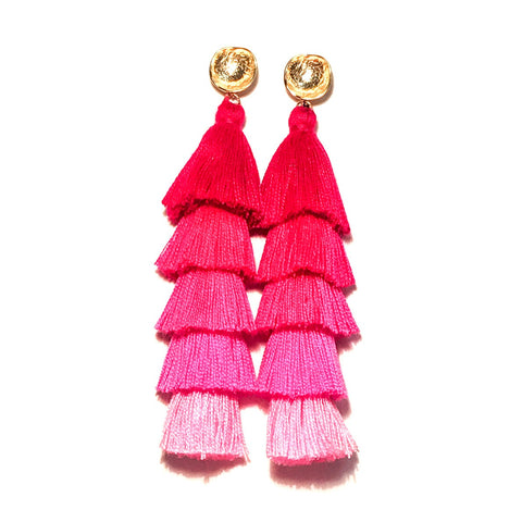 HE 805 Mini Lilly Five Tassel Earrings in Pink Ombré