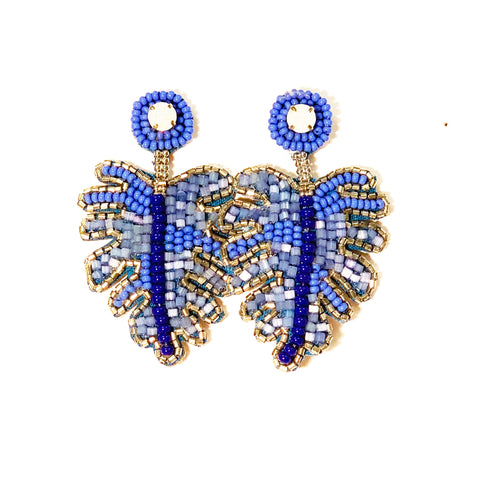 Monstera Leaf Earrings in Blue