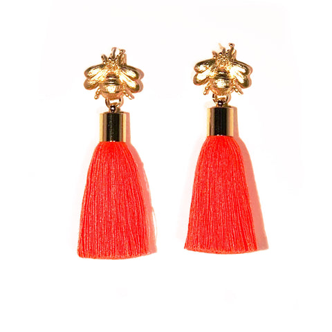SugarBuzz Queen Bee Tassel Earrings - Neon Orange