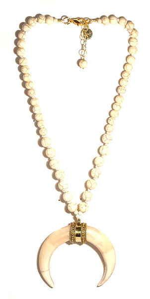 Double Horn Necklace in White Howlite