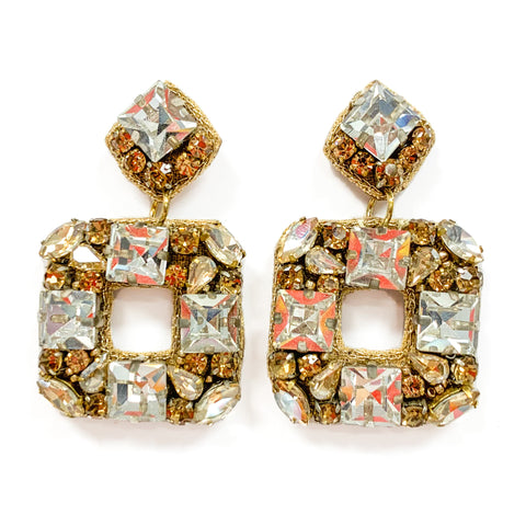 Champagne Sparkly Square Earrings