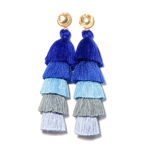 HE 805 Mini Lilly Five Tassel Earrings in Blue Ombré