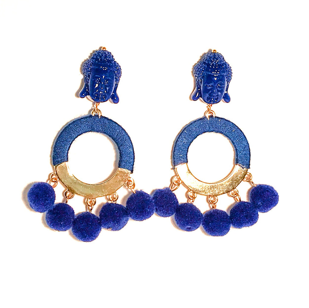 HE 800 BUDDHA Pom Pom Earrings - Royal Blue