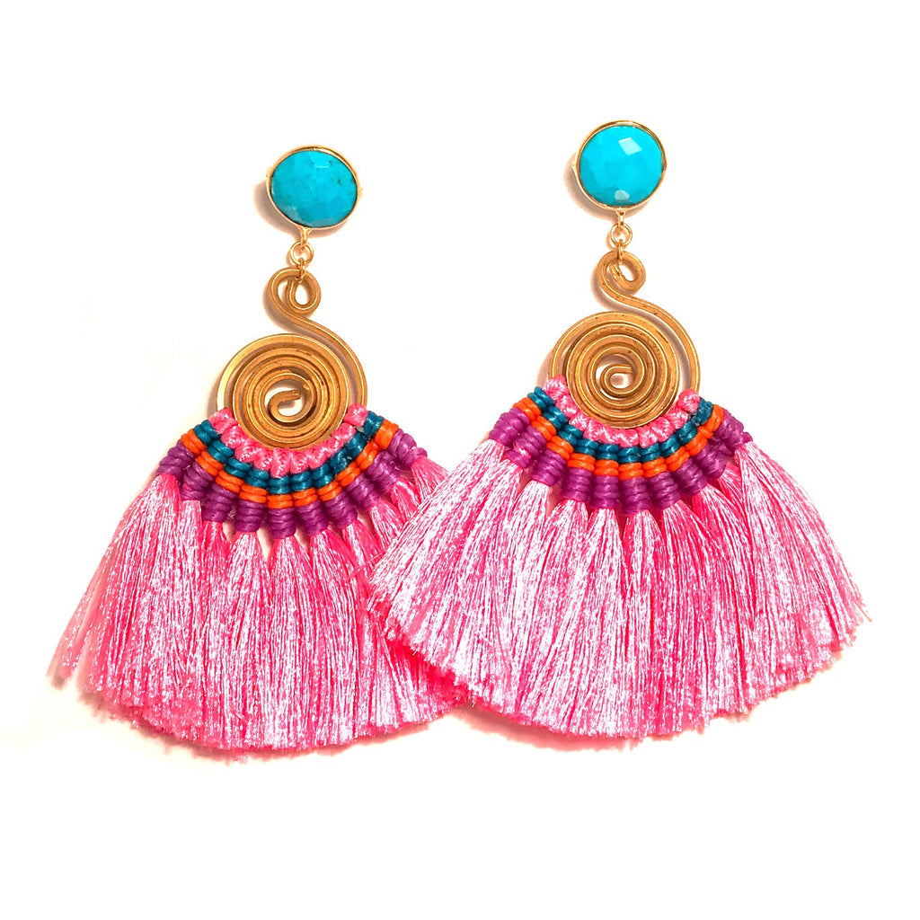 HE 620 Genevieve Tassel Earrings - Pink with Turquoise