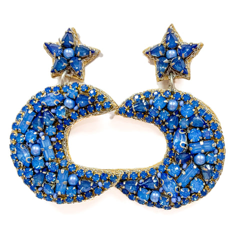 Moon and Stars Earrings in Blue