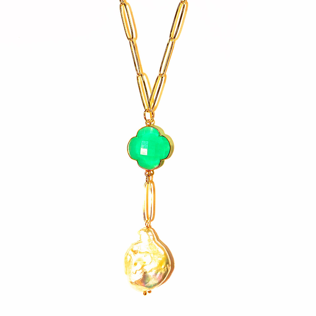 Quatrefoil & Pearl Drop Necklace