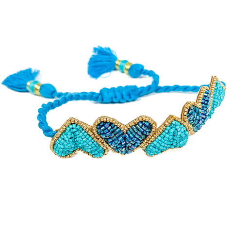 Turquoise Hearts Embroidered Bracelet