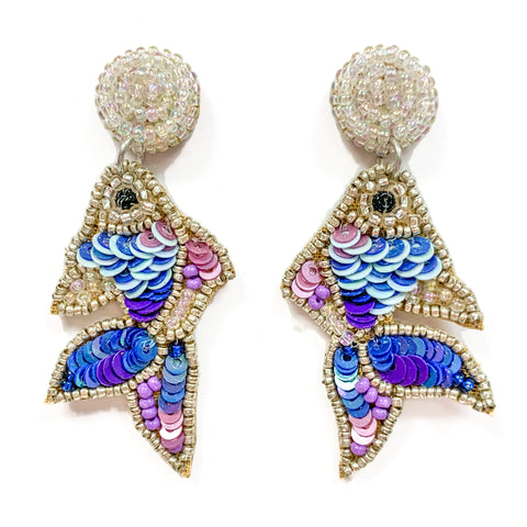 Iridescent Blue Fish Earrings