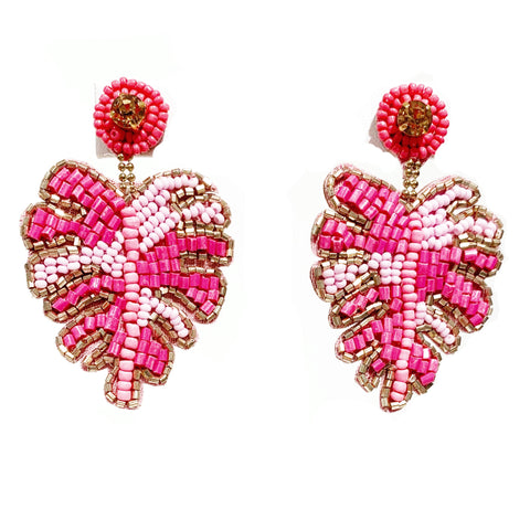 Monstera Leaf Earrings in Pink