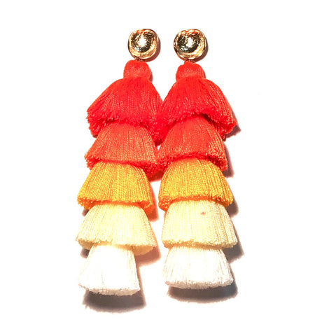 HE 805 Mini Lilly Five Tassel Earrings in Orange Ombré