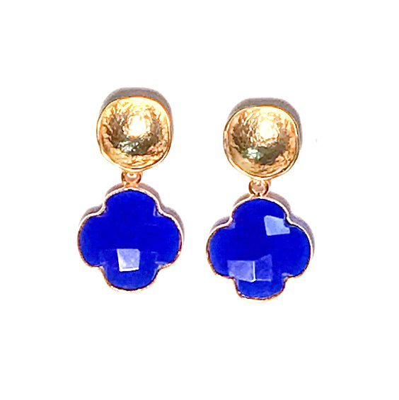 HE 702 Emily Gemstone Quatrefoil Earrings in Royal Blue Chalcedony