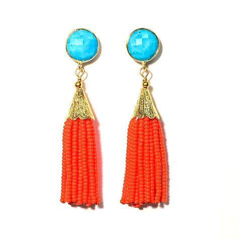 Cha Cha Cha Tassel Earrings, Turquoise & Orange