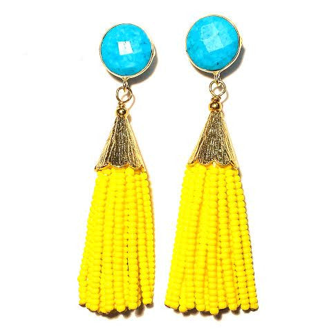 Cha Cha Cha Tassel Earrings, Turquoise & Yellow